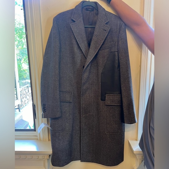 Hermès Émile coat with oversized pocket - wool chevron pattern Made in Italy NWT - Picture 7 of 9